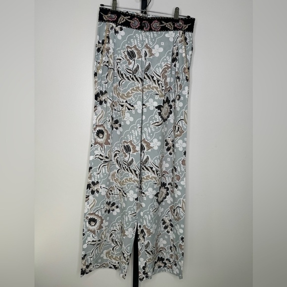 Skemo Pants - Skemo Floral Embroidered Waistband Palazzo Boho Pants - Bohemian Chic